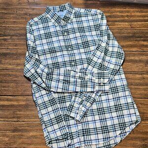 Izod Saltwater Oxford Shirt Relaxed Classics Cotton Blue Green Plaid Made Egypt